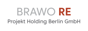 BRAWO RE Logo der Projekt Holding Berlin GmbH in Grau und Rot.